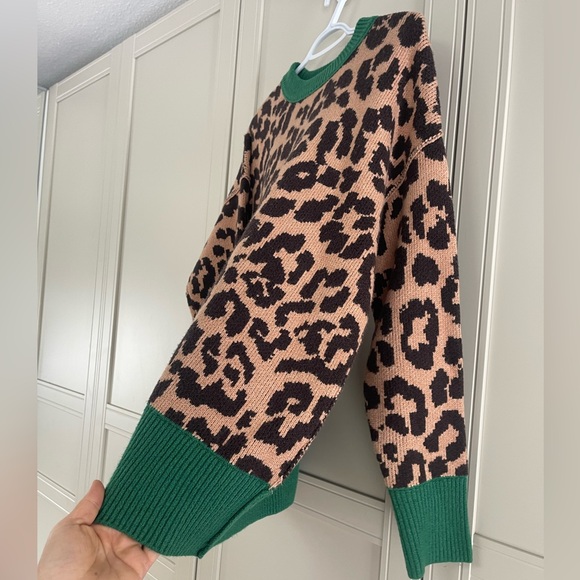 NWT Aerie Softest Luxe Crew Oversized Sweater Leopard & Green - Picture 6 of 11